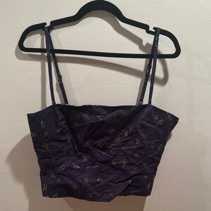 Ralph Lauren Navy Floral Embroidered Top Large